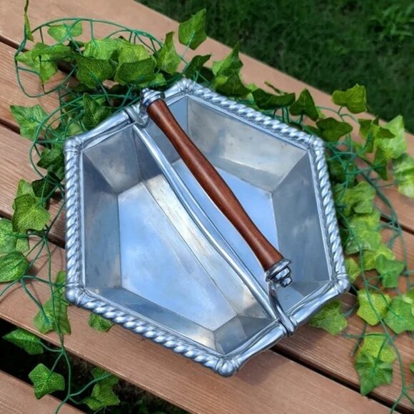 REED & BARTON "Bannister" Divided Serve Ware w/ Cherry Wood Handle - GVC - Picture 1 of 9